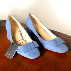 NWT Zara Blue Suede Heels